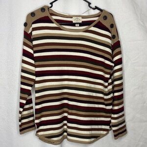 St. John’s Bay Striped Button Shoulder Sweater Size M